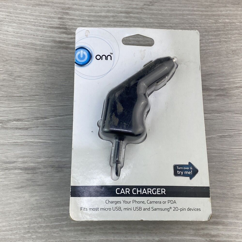 ONN TriTip Car Charger 1 Amp Black Micro Mini USB Samsung 20 Pin Device
